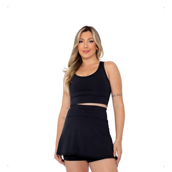 Conjunto Fitness Academia Feminino Short Saia Bolso Cropped - Imagem 2
