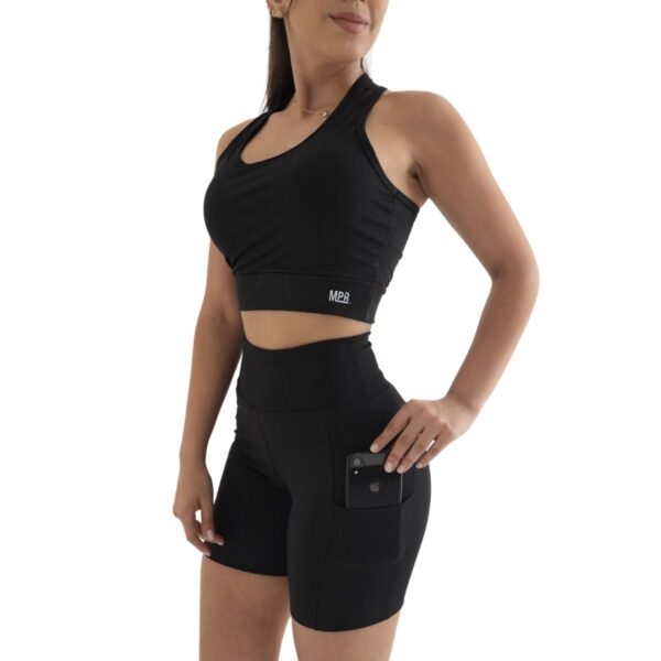 Conjunto Bermuda Feminino Celular CrossFit Academia Blackout